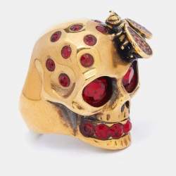 Alexander McQueen Gold Tone Bee & Skull Ring Size 51