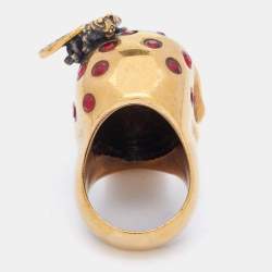 Alexander McQueen Gold Tone Bee & Skull Ring Size 51