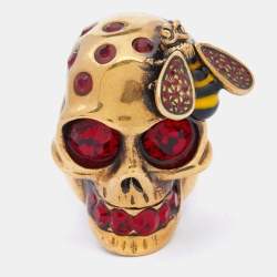 Alexander McQueen Gold Tone Bee & Skull Ring Size 51