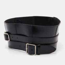 Alexander McQueen Black Leather Wide Waist Belt 38