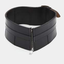 Alexander McQueen Black Leather Wide Waist Belt 38