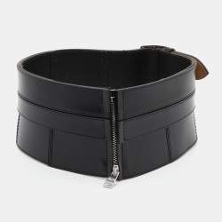 Alexander McQueen Black Leather Wide Waist Belt 38