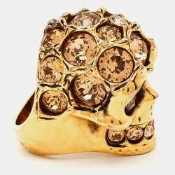 Alexander McQueen Skull Crystals Gold Tone Ring Size 55 