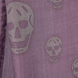Pre Owned Alexander McQueen Purple Skull Printed Wool & Silk Scarf