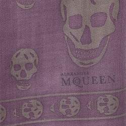 Pre Owned Alexander McQueen Purple Skull Printed Wool & Silk Scarf