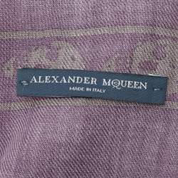 Pre Owned Alexander McQueen Purple Skull Printed Wool & Silk Scarf