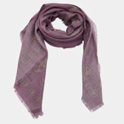 Pre Owned Alexander McQueen Purple Skull Printed Wool & Silk Scarf