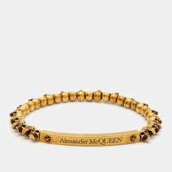 Pre Owned Alexander McQueen  Skull Gold Tone Stretchable Bracelet