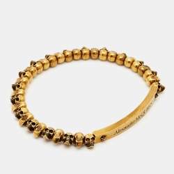 Pre Owned Alexander McQueen  Skull Gold Tone Stretchable Bracelet