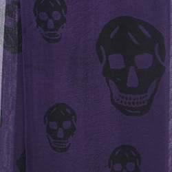 Pre Owned Alexander McQueen Purple Skull Print Silk Chiffon Scarf