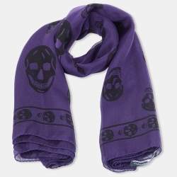Pre Owned Alexander McQueen Purple Skull Print Silk Chiffon Scarf