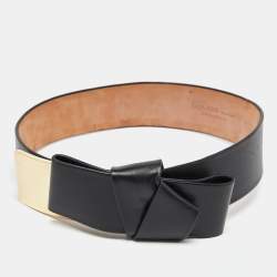 Pre Owned Alexander McQueen Black Leather Wide Waist Belt 70CM