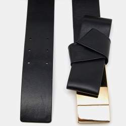 Pre Owned Alexander McQueen Black Leather Wide Waist Belt 70CM