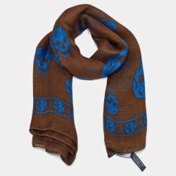 Pre Owned Alexander McQueen Brown Skull Print Silk Chiffon Scarf