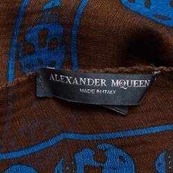 Pre Owned Alexander McQueen Brown Skull Print Silk Chiffon Scarf