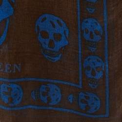 Pre Owned Alexander McQueen Brown Skull Print Silk Chiffon Scarf