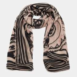 Pre Owned Alexander McQueen Black & Pink Printed Silk Square Scarf