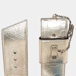 Pre Owned Alexander McQueen Light Gold Croc Embossed Leather Logo Wide Waist Belt