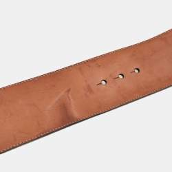 Pre Owned Alexander McQueen Light Gold Croc Embossed Leather Logo Wide Waist Belt