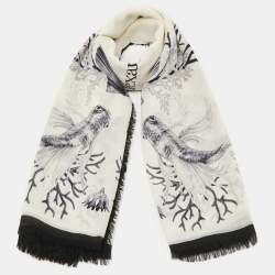 Alexander McQueen Ivory Underwater Graphic Print Wool Shawl 