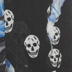 Pre Owned Alexander McQueen Black Rose Skull Print Wool & Modal Scarf