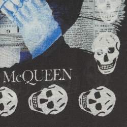 Pre Owned Alexander McQueen Black Rose Skull Print Wool & Modal Scarf