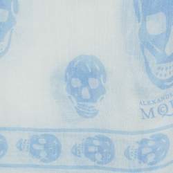 Alexander McQueen White Skull Print Modal and Cashmere Fringed Scarf