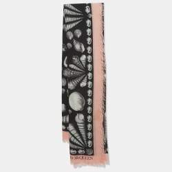 Pre Owned Alexander McQueen Black/Pink Sea Shells Print Modal and Silk Scarf