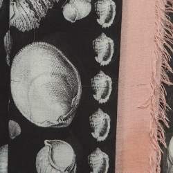 Pre Owned Alexander McQueen Black/Pink Sea Shells Print Modal and Silk Scarf