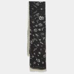 Alexander McQueen Black Butterfly Skull Print Modal and Wool Scarf