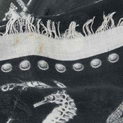 Alexander McQueen Black Butterfly Skull Print Modal and Wool Scarf