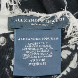Alexander McQueen Black Butterfly Skull Print Modal and Wool Scarf