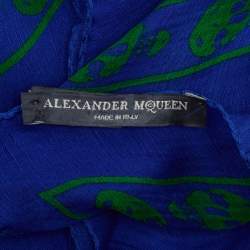 Pre Owned Alexander McQueen Blue Skull Print Silk Scarf