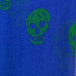 Pre Owned Alexander McQueen Blue Skull Print Silk Scarf