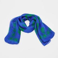 Pre Owned Alexander McQueen Blue Skull Print Silk Scarf