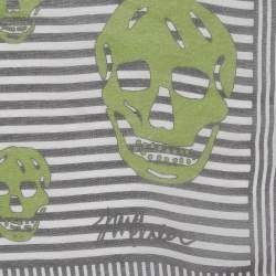Alexander McQueen Black/White Striped Skull Print Silk Scarf