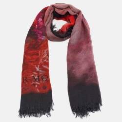 Alexander McQueen Multicolor Patterned Modal and Cashmere Fringed Scarf