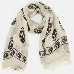 Pre Owned Alexander McQueen White/Black Skull Printed Silk Scarf