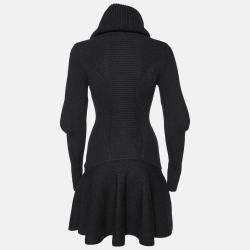 Pre Owned Alexander McQueen Black Rib Knit Detachable Collar Short Dress S