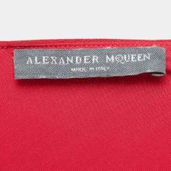 Pre Owned Alexander McQueen Red Jersey Ruched Midi Dress M