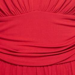 Pre Owned Alexander McQueen Red Jersey Ruched Midi Dress M