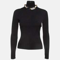Pre Owned Alexander McQueen Black Metallic Sphere High-Neck Rib Knit Sweater S