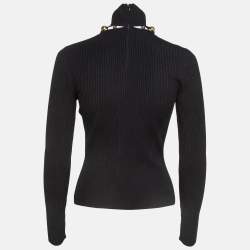 Pre Owned Alexander McQueen Black Metallic Sphere High-Neck Rib Knit Sweater S