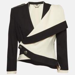 Alexander McQueen Black/White Wool Blend Asymmetric Blazer M
