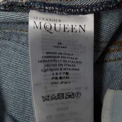 Pre Owned Alexander McQueen Blue Embroidered Floral Denim Boyfriend Jeans S Waist 28"
