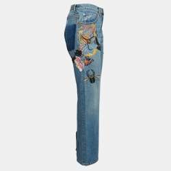 Pre Owned Alexander McQueen Blue Embroidered Denim Boyfriend Jeans M Waist 30"