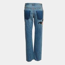 Pre Owned Alexander McQueen Blue Embroidered Denim Boyfriend Jeans M Waist 30"