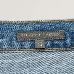 Pre Owned Alexander McQueen Blue Embroidered Denim Boyfriend Jeans M Waist 30"