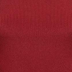 Pre Owned Alexander McQueen Red Rib Knit Ruffled Top S