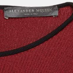 Pre Owned Alexander McQueen Red Rib Knit Ruffled Top S